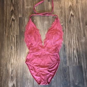 Xhilaration Muave Halter V-neck One Piece Swimsuit